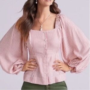 Cabi Pin stripe The Visionary Festive Carnival Blouse size M Style 5890